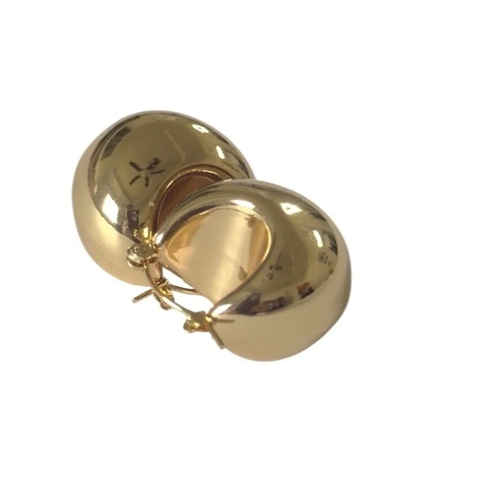 Gold Tone Chunky Dome Hoop Earrings Women Statement Minimalist Jewelry